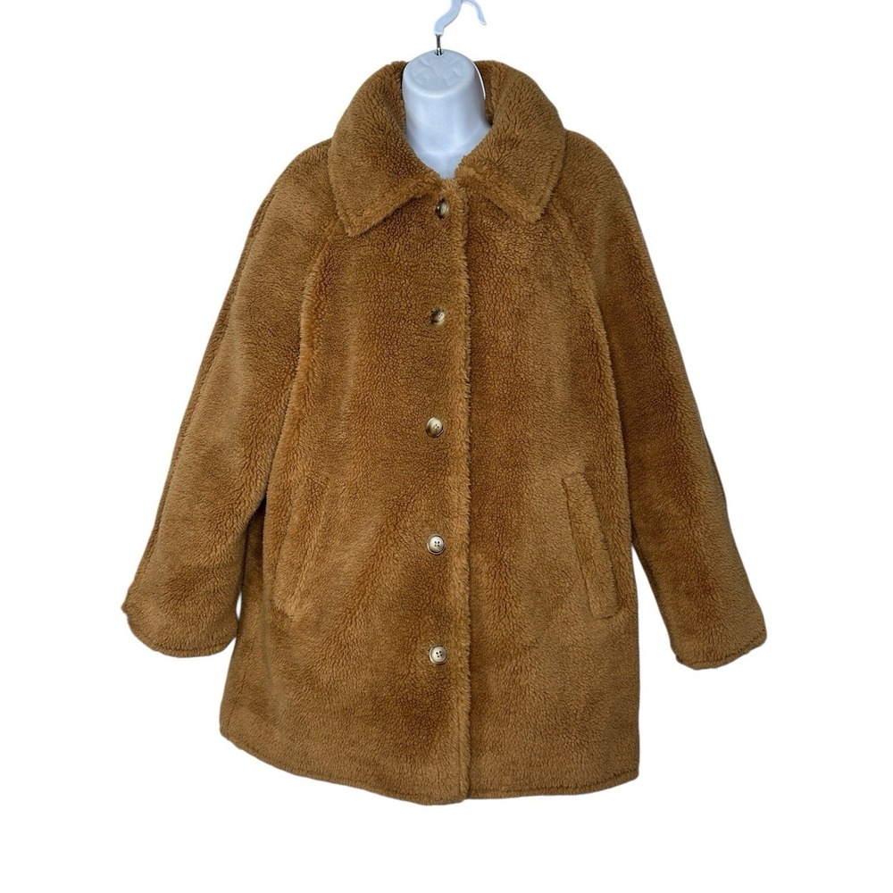 GAP Sherpa Teddy Coat Camel Brown Y2K Winter Glam Oversized Jacket SMALL Cozy - Picture 5 of 13